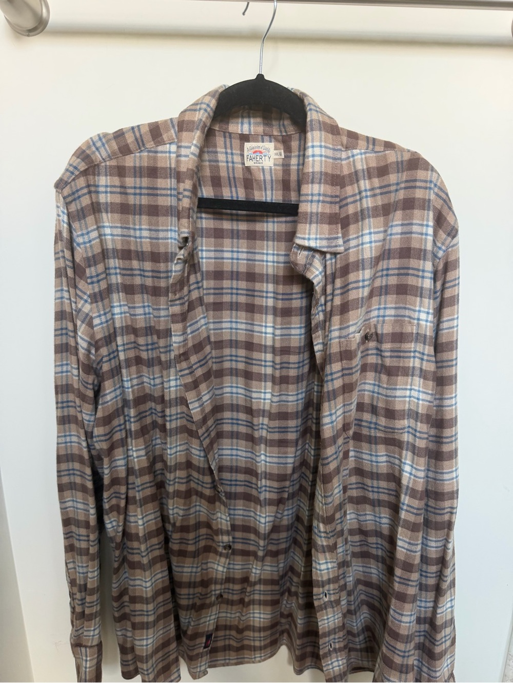 Faherty Tan and Blue Plaid Flannel XXL